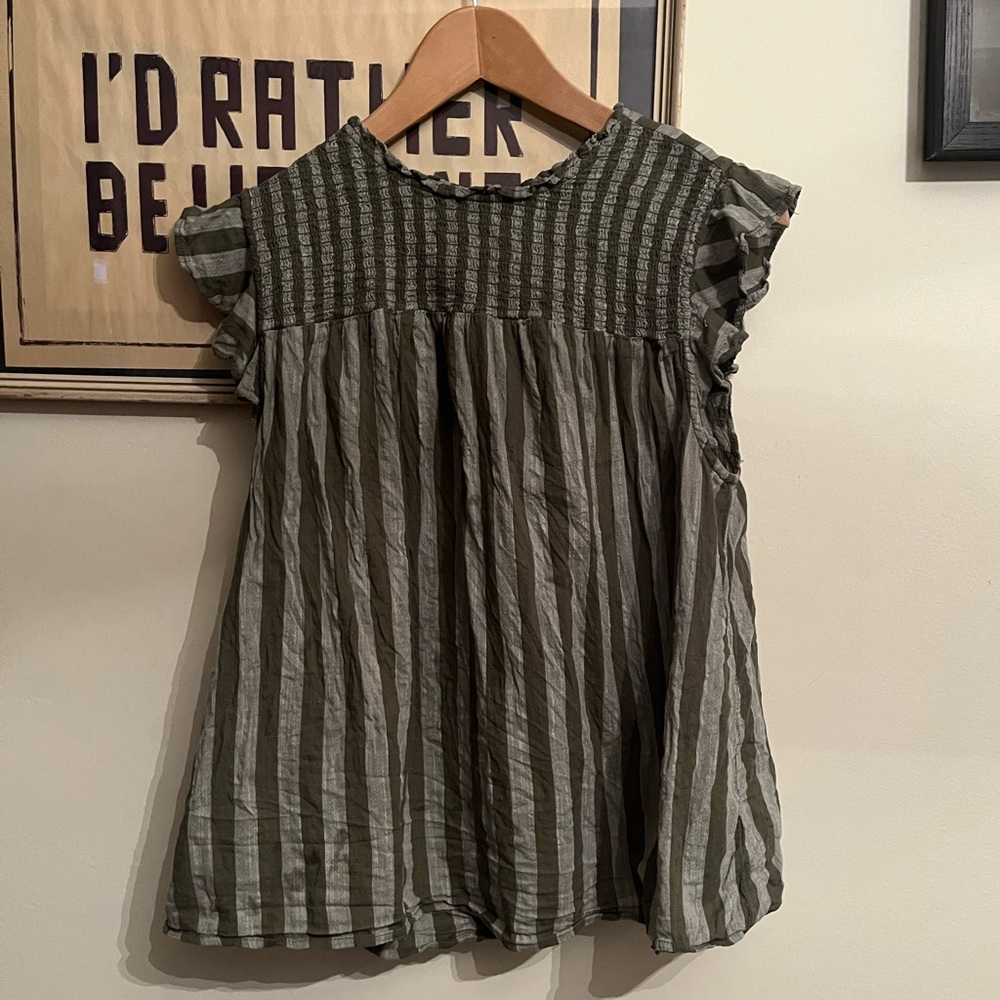 Old Navy Green Striped Smocked Cotton Top Size L